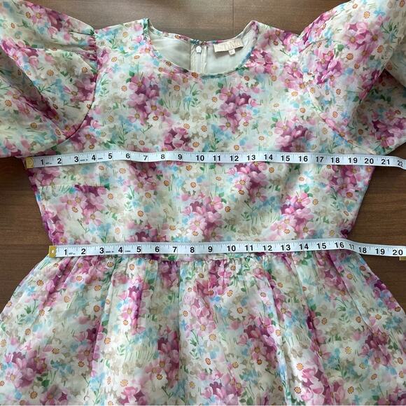 byTiMo | Womens Pink Floral Organza Puff Sleeve A Line Mini Cocktail Dress Short - Picture 10 of 11